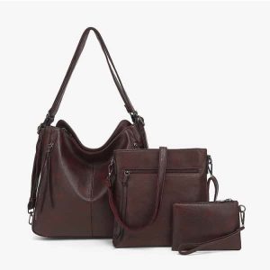 Women’s Soft Leather Handbag Big Capacity Tote Shoulder Crossbody Bag 3 SET