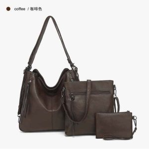Women’s Soft Leather Handbag Big Capacity Tote Shoulder Crossbody Bag 3 SET