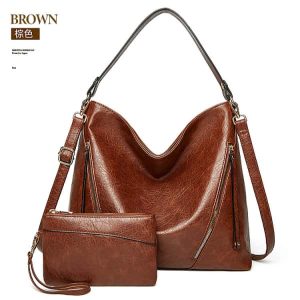 Women’s Soft Leather Handbag Big Capacity Tote Shoulder Crossbody Bag 2 SET