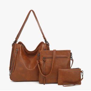 Women’s Soft Leather Handbag Big Capacity Tote Shoulder Crossbody Bag 3 SET